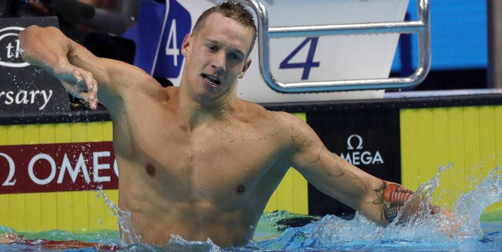Dressel, tras ganar los 100m mariposa en los Mundiales de natación de 2017.