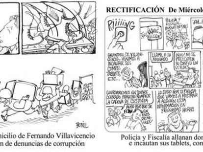 Caricaturas realizadas por el dibujante ecuatoriano Javier Bonilla, 'Bonil', extraídas de la página web del diario 'El Universo'. Haga click en la imagen para ampliar