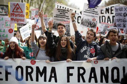 Una de las protestas estudiantiles contra la &#039;ley Wert&#039;, la semana pasada en Madrid.