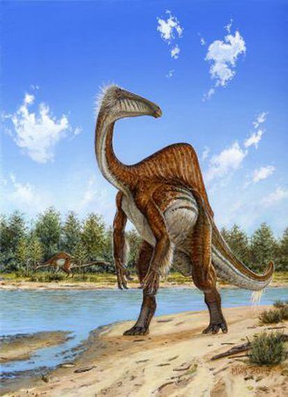 Ilustraci&oacute;n del dinosaurio `Deinocheirus mirificus&acute;.
 michael skrepnick