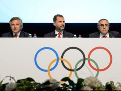 La delegación española, durante la presentación de la candidatura en Lausana.