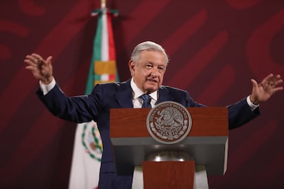 El presidente de México, Andrés Manuel López Obrador, durante su conferencia matutina de este lunes.