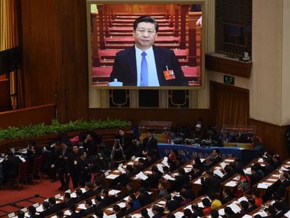 El presidente de China, Xi Jinping, el mi&eacute;rcoles durante la segunda sesi&oacute;n plenaria de la Asamblea Nacional Popular, en Pek&iacute;n. 