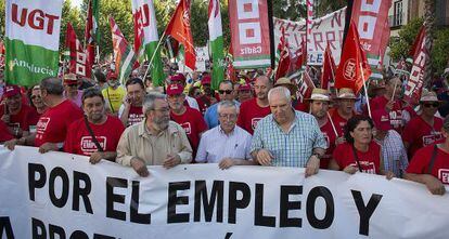 Sindicalistas en una protesta en Sevilla. 