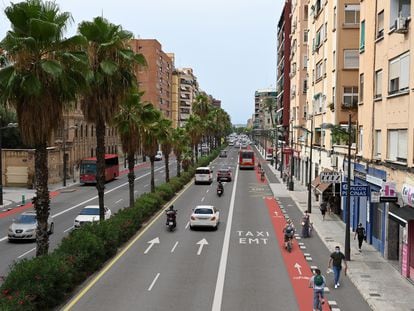 Figuración de la nueva planificación viaria que prepara el Ayuntamiento de Valencia para la avenida de Pérez Galdós.