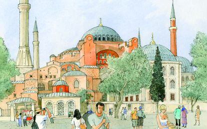 Ilustraci&oacute;n de la bas&iacute;lica de Santa Sof&iacute;a, en Estambul, convertida en mezquita en 1453 por Mehmet II, tras la invasi&oacute;n turca. 