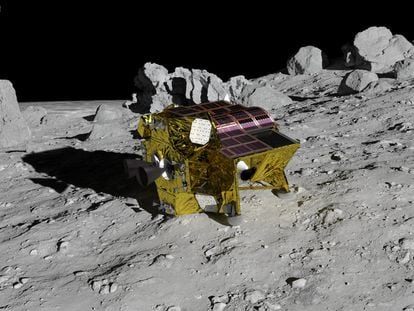Recreación del módulo lunar SLIM sobre la Luna.