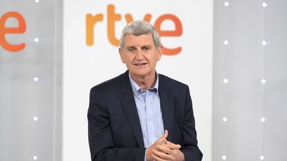 El presidente de RTVE, José Manuel Pérez Tornero, durante el encuentro con medios de comunicación celebrado este miércoles.