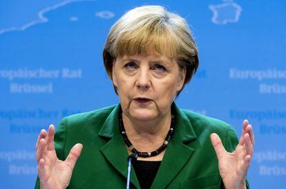 Merkel, en Bruselas, durante la rueda de prensa posterior al consejo.