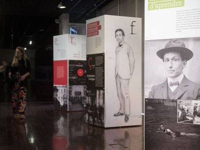 Aspecto que ofrecía el pasado sábado la exposición sobre Pompeu Fabra en el Arts Santa Mònica.