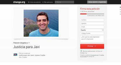 Imagen de la plataforma Change.org que recoge firmas para solicitar una investigación policial.
