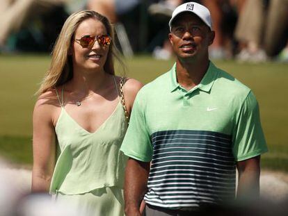 Lindsey Vonn y Tiger Woods, en el torneo de golf de Augusta a principios del mes de abril.