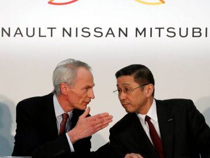 Jean-Dominique Senard, presidente de Renault, y Hiroto Saikawa, consejero delegado de Nissan.