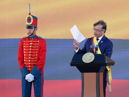 El presidente de Colombia, Gustavo Petro, durante su discurso de investidura.