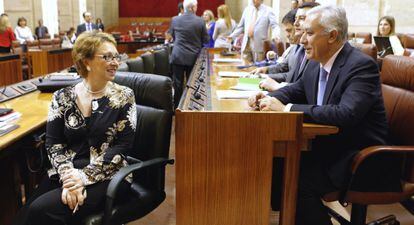 Carmen Mart&iacute;nez Aguayo y Javier Arenas, en el Parlamento.