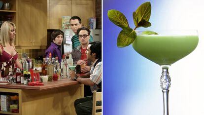 A la izquierda, una escena de la serie 'The Big Bang Theory' y, a la derecha, un vaso de Grasshopper.