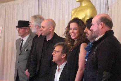 Claudia Llosa, Michael Haneke, Jacques Audiard.  y Juan José Campanella durante la comida que compartieron en Los Ángeles