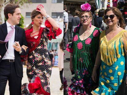 Montaje de dos imágenes de la feria de abril de Sevilla y de Barcelona.