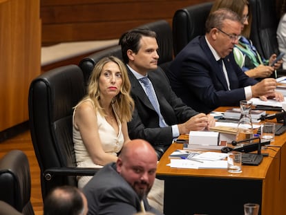 La presidenta del PP de Extremadura, María Guardiola, durante la constitución de la Asamblea regional, el martes en Mérida (Badajoz).