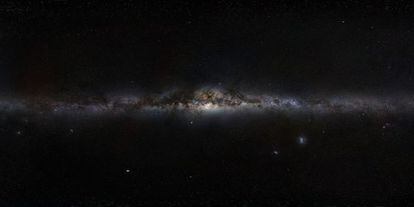 Panor&aacute;mica de la V&iacute;a L&aacute;ctea, la galaxia del Sistema Solar y de la extra&ntilde;a estrella KIC 8462852