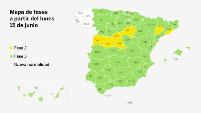 Más del 70% de España estará el lunes en fase 3 y Galicia entrará en la nueva normalidad