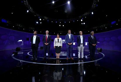 The Chilean presidential candidates Gabriel Boric, José Antonio Kast, Yasna Provoste, Sebastián Sichel, Eduardo Artes and Marco Enríquez-Ominami.