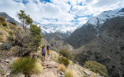 Vereda de la Estrella, en Sierra Nevada, con los picos Mulhacén y Veleta al fondo.