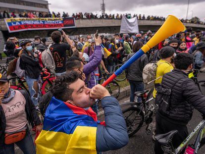 Una de las protestas en contra del Gobierno de Iván Duque, en Bogotá (Colombia).