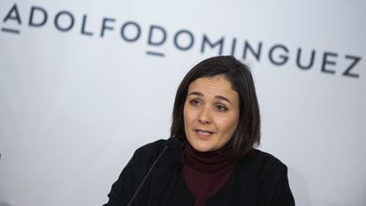 Adriana Domínguez, presidenta ejecutiva de Adolfo Domínguez, durante la presentación de los últimos resultados anuales, en abril de 2023 en Ourense.