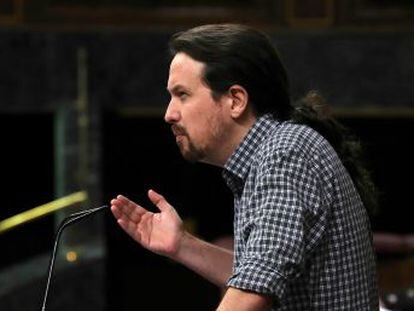 El líder de Unidas Podemos aleja en su intervención el acuerdo con el PSOE para la investidura