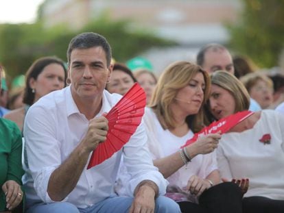 El secretario general del PSOE, Pedro S&aacute;nchez, y la presidenta andaluza, Susana D&iacute;az, durante un acto celebrado en Jerez de la Frontera el d&iacute;a 6 de junio.