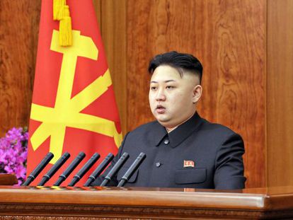 Kim Jong-un durante su discurso de Año Nuevo en Pyongyang.