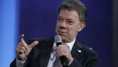 Juan Manuel Santos en un debate en Nueva York.