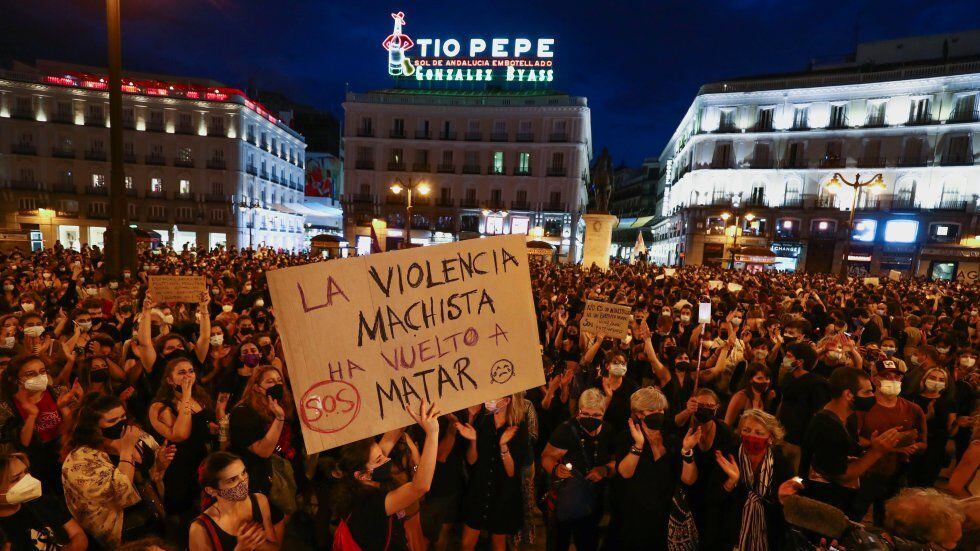 Concentración contra la violencia machista en la Puerta del Sol de Madrid.