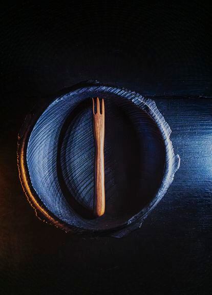 Charred ash bowl and walnut fork. 