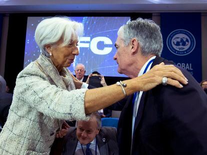 Christine Lagarde, presidenta del BCE, y Jerome Powell, presidente de la Reserva Federal, en una imagen de archivo.
