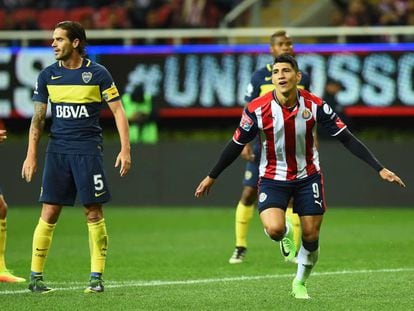 Pulido celebra su gol contra Boca Juniors