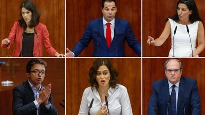 Portavoces de los grupos políticos de la Asamblea de Madrid. En vídeo, los momentos más destacados del debate de investidura de Isabel Díaz Ayuso.