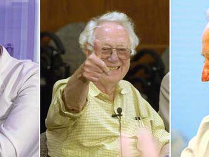 Los tres galardonados con el Premio Nobel de Medicina o Fisiología: Martin Evans, Oliver Smithies y Mario R. Capecchi (de izquierda a derecha). 
/ REUTERS