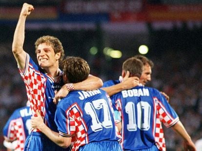 Bilic, Jarni y Boban celebraban un gol en el Mundial de 1998. (GETTY)