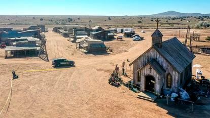 This photo shows the Bonanza Creek Ranch one day after an incident left one crew member dead and another injured, Friday, Oct. 22, 2021 in Santa Fe, N.M. A prop firearm discharged by veteran actor Alec Baldwin, who is producing and starring in a Western movie, killed his director of photography and injured the director Thursday, Oct. 21, 2021 at the movie set outside Santa Fe, authorities said. (Roberto E. Rosales/Albuquerque Journal)/The Albuquerque Journal via AP)