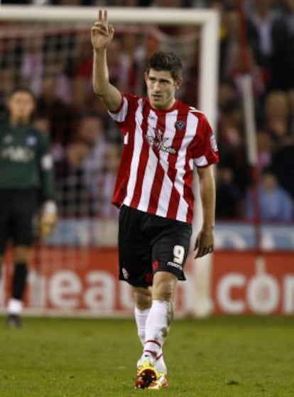 Ched Evans, en un partido con el Sheffield United.