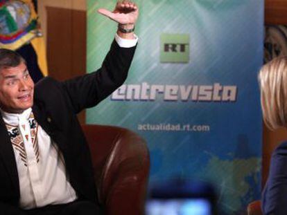 Rafael Correa, presidente de Ecuador, en una entrevista a la televisi&oacute;n rusa.