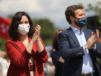 Isabel Díaz Ayuso y Pablo Casado, el sábado en Majadahonda.