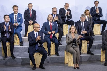 Los ministros de Finanzas de la UE, entre ellos la española Nadia Calviño, en el Ecofin informal de Berlín.