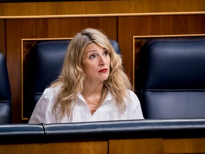 La vicepresidenta segunda y ministra de Trabajo y Economía Social, Yolanda Díaz, el martes en el Congreso de los Diputados.