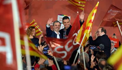 Pedro Sánchez amb Jaume Collboni en l'acte celebrat aquest dissabte a Barcelona.