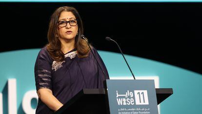 Saafena Husain este martes en la ceremonia de Wise 2023, de la Qatar Foundation.