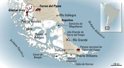 Mapa de la Patagonia chilena.