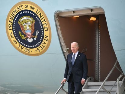Joe Biden, este martes a su llegada al aeropuerto de Portsmouth, en New Hampshire.